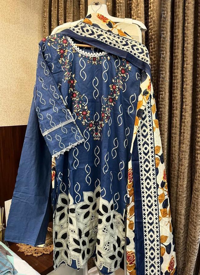 Cotton Blue Traditional Wear Printed Readymade Pakistani Suit